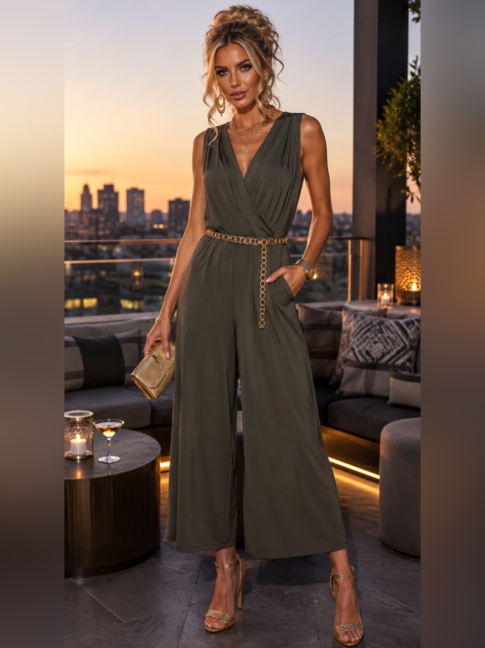 NY Collection Green  Wide Leg Jumpsuit Size PS